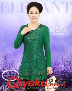 連衣裙  套裝 中老年女裝2015春裝新款蕾絲雪紡連衣裙媽媽裝大碼中長上衣打底裙原始圖片3