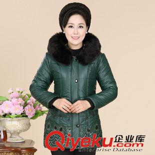 棉衣、羽絨服 時尚媽媽裝秋冬新款人造皮革毛領(lǐng)外套中老年純色棉襖上衣廠家直銷原始圖片2