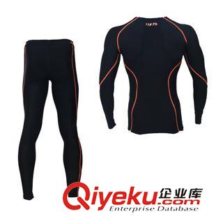 套裝 廠家直銷批發(fā)四針六線戶外運動緊身衣長袖運動服套裝男原始圖片2