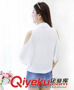 時尚夏裝蕾絲衫/雪紡衫 2015春夏韓版寬松大碼 雪紡衫女士襯衫 露肩糖果色襯衣原始圖片3