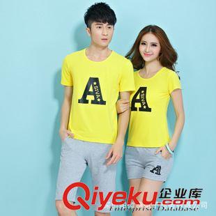 夏季套裝 2015夏季新款運(yùn)動(dòng)套裝 女修身運(yùn)動(dòng)服情侶裝 男5分褲跑步休閑套裝原始圖片2