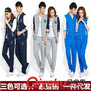 春秋套裝 2015春秋新款男運(yùn)動(dòng)套裝 女運(yùn)動(dòng)服情侶裝 撞色運(yùn)動(dòng)情侶棒球套裝