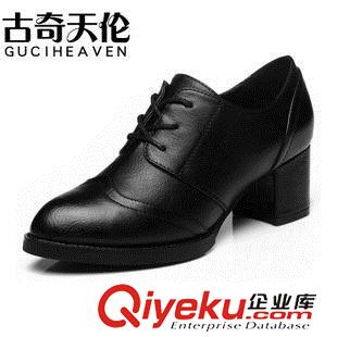 女鞋 古奇天倫休閑女鞋子8138 圓頭單鞋 系帶粗跟高跟鞋廠家批發(fā)女鞋原始圖片2