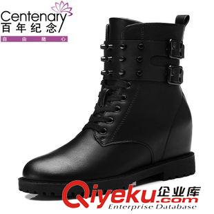 百年紀(jì)念女鞋 百年紀(jì)念 1089 圓頭內(nèi)增高女鞋 時(shí)尚鉚釘女鞋 短筒女靴子原始圖片2