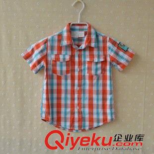 童t恤 外貿法單童裝 男童夏季休閑{bfb}棉梭織格子短袖襯衣