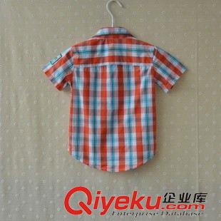 童t恤 外貿法單童裝 男童夏季休閑{bfb}棉梭織格子短袖襯衣