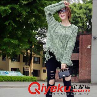 時尚大碼女裝 胖MM的{za} 2015秋季新款時尚韓版圓領套頭不規則流蘇下擺針織衫女毛衣百搭原始圖片2