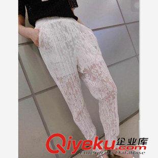 2015年9月上新（秋款） 2015歐洲站{zx1}時尚休閑個性潮流百搭蕾絲女休閑長褲  現貨批發原始圖片2