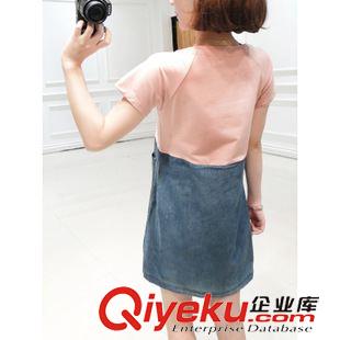 2015年7月上新 2015新款女裝韓版字母口袋顯瘦拼接牛仔連衣裙原始圖片2