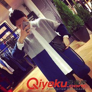 靚女風(fēng)衣 2015秋外套韓版復(fù)古拼接撞色毛衣外套修身中長款針織衫女開衫潮原始圖片3