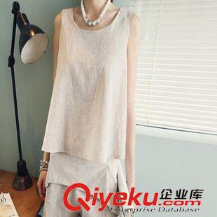 美女西服 棉麻無袖上衣短褲時尚套裝韓版寬松亞麻背心熱褲子兩件套原始圖片2