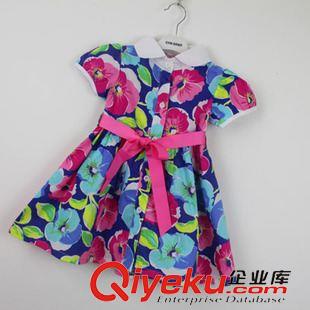 夏季女童裙子 廣州產(chǎn)地 15新款兒童連衣裙 純棉拼色歐美女童裙子 腰帶廠家直銷