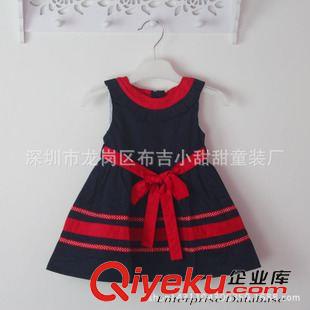 夏季女童裙子 廣州產(chǎn)地 15新款兒童連衣裙 純棉拼色歐美女童裙子 腰帶廠家直銷原始圖片3