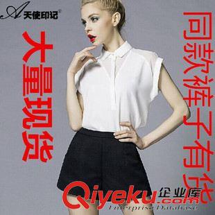 {dy}波 現(xiàn)貨2015春夏裝新品短袖襯衫女拼接襯衣ol職業(yè)雪紡襯衫上衣原始圖片2