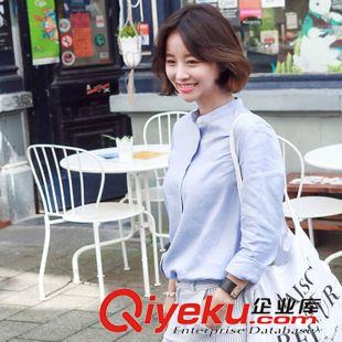 2015年9月新款 2015秋季新款韓國官網(wǎng)小清新立領(lǐng)單排扣修身顯瘦棉麻襯衫女士襯衣原始圖片2