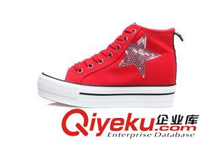 9月1日-10日新品 2015秋季新款帆布鞋厚底紅色時尚板鞋學生平底休閑鞋高幫女士單鞋原始圖片2