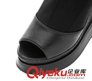 8月21日-31日新品 內增高跟魚嘴靴坡跟歐洲站2015秋新款短靴松糕女靴厚底女鞋涼靴潮