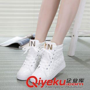 8月21日-31日新品 2015新款方格運(yùn)動(dòng)鞋女高幫金色字母潮休閑鞋韓版平底單鞋系帶女鞋