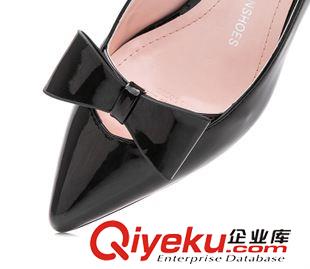 8月21日-31日新品 2015新款女鞋中跟細跟淺口單鞋韓版尖頭高跟漆皮純色歐美蝴蝶結潮原始圖片2