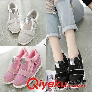 8月11日-20日新品 夏秋新款zp韓版運動鞋懶人拉鏈單鞋內增高厚底女鞋魔術貼休閑鞋