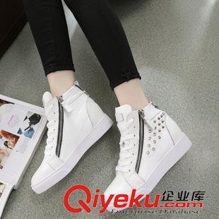 7月11日-20日新品 韓版秋季新款女高幫鞋頭層牛皮休閑鞋女鉚釘平底鞋健身運動單鞋潮