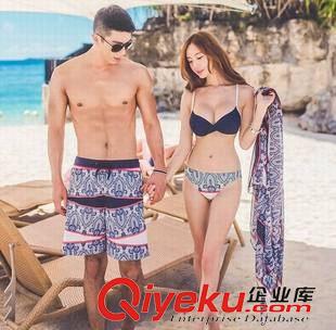 情侶泳衣 2015 代購(gòu)蜜月度假情侶裝三件套溫泉bjn分體游泳衣15050原始圖片2