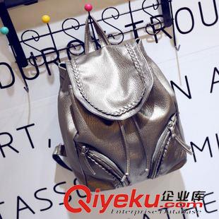雙肩背包 2015新款2兜編花水洗皮雙肩包個(gè)性時(shí)尚女包百搭女士抽帶雙背包包原始圖片3