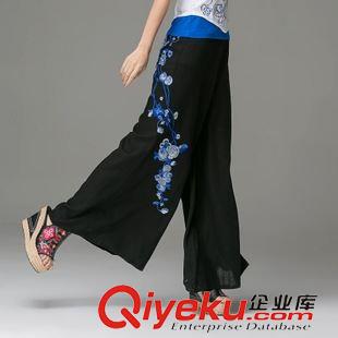休閑褲 定做代加工 2015新款民族風女裝 亞麻印花蝴蝶長褲大腳褲百搭甩褲原始圖片2