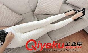 打底褲 2015新款女裝顯瘦彈力蕾絲亮片鉤花打底褲修身外穿小腳褲鉛筆褲原始圖片2