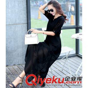 波西米亞長裙 大碼修身顯瘦超長款裙子淑女氣質(zhì)長裙夏季新款雪紡連衣裙一件代發(fā)原始圖片3