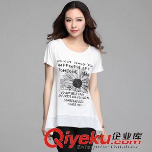 短袖T恤 2015 夏裝新款韓版寬松大碼女裝短袖燙鉆印花T恤 棉料好質(zhì)量T恤原始圖片2