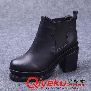 韓國短靴 2015秋新款女鞋黑色皮鞋 批發(fā)舒適馬丁靴舒適粗高跟鞋防水臺裸靴