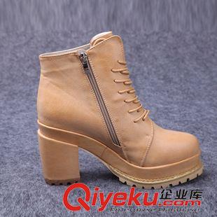 韓國短靴 15秋新款女鞋 韓范純色高跟系帶厚底防滑防水臺單鞋女士休閑單靴原始圖片2
