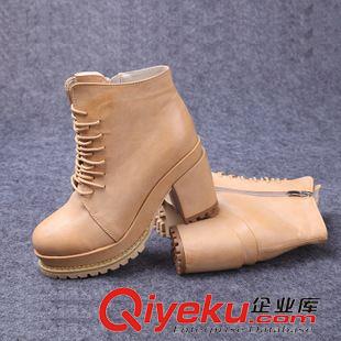 韓國短靴 15秋新款女鞋 韓范純色高跟系帶厚底防滑防水臺單鞋女士休閑單靴原始圖片3