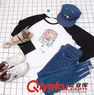 秋.08.31 韓國原單品質 秋冬女裝竹節棉寬松插肩麥片圖案長袖T恤女原始圖片2