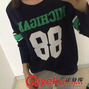 秋.08.31 韓國街頭風 秋冬女裝數字字母88圖案初年寬松韓版長袖T恤原始圖片2