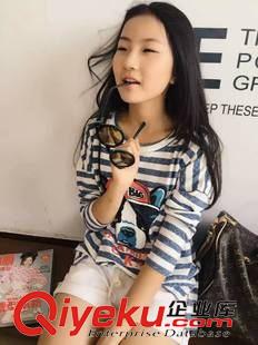 秋.08.15 東大門15秋冬女裝 斗牛狗頭條紋印花寬松大碼潮款長(zhǎng)袖T恤 女原始圖片3