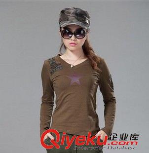 長袖T恤 批發(fā)供應(yīng)戶外男裝 軍迷推薦0686 女式純棉V領(lǐng)長袖T恤 顯瘦版型原始圖片3