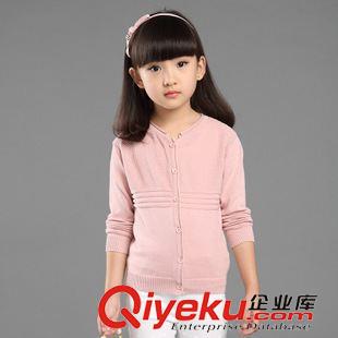 毛衣 2015韓版秋新款時尚潮女童純色長袖卷領(lǐng)開衫外套兒童外套一件代發(fā)原始圖片2
