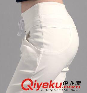 春夏女式休閑褲 實(shí)拍2015韓版大碼排扣小腳哈倫褲女褲白色時(shí)尚系帶休閑褲長褲原始圖片2