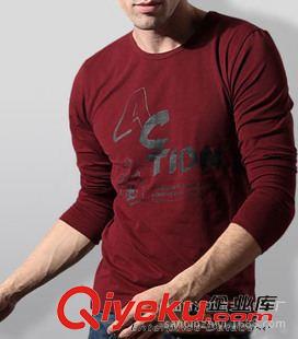 圓領T恤（T-shirts） 男式經典款式純棉長袖T恤 長袖圓領T恤衫 品牌T恤衫OEM原始圖片3