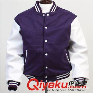 棒球夾克(baseball Jackets) 2015{zlx}款運(yùn)動(dòng)夾克   羊毛呢PU袖子男式棒球夾克原始圖片3