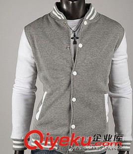 棒球夾克(baseball Jackets) 定做65%棉35%滌綸抓毛衛(wèi)衣面料單層男式棒球夾克原始圖片2