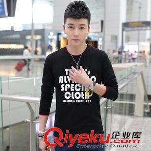 長袖t恤 秋裝新款韓版圓領(lǐng)純棉印花棉T恤衫時(shí)尚g(shù)d商務(wù)休閑男式長袖t恤潮原始圖片3
