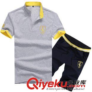 短袖運動套裝 2015夏季新款男士時尚短袖立領短褲休閑套裝 短袖T恤短褲批發(fā)原始圖片2