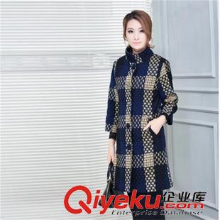 呢子大衣 毛呢外套女中長款2015秋冬新款韓版修身大碼羊毛格子羊絨呢子大衣原始圖片3