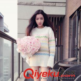 毛衣 9035#新款高圓圓明星同款彩虹寬松中長款套頭毛衣女秋外套原始圖片2