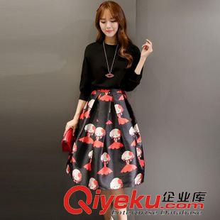 套裝 秋裝新款女士兩件套裝裙韓版時尚白黑色T恤衫甜美半身裙女原始圖片3