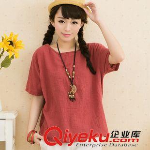 大碼女裝 原創(chuàng)民族風(fēng)棉麻女裝大碼t恤上衣2015夏裝新款阿里巴巴地攤貨源網(wǎng)原始圖片3