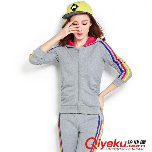 休閑運動套裝 外貿(mào)2015新款春裝青春活力彩條運動服休閑套裝女潮服現(xiàn)貨原始圖片2